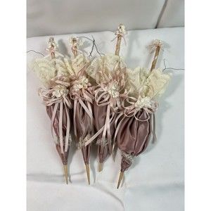 4 Vtg‎ Miniature Satin Lace Parasol*Victorian Christmas Ornament or Baby Shower